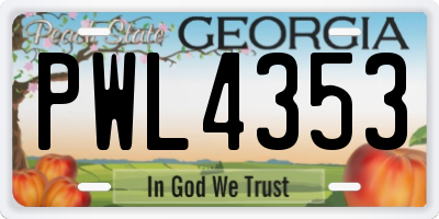 GA license plate PWL4353