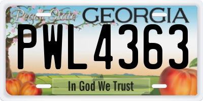 GA license plate PWL4363