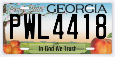 GA license plate PWL4418