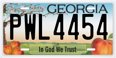 GA license plate PWL4454