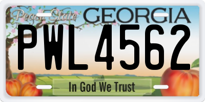 GA license plate PWL4562