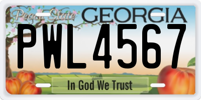 GA license plate PWL4567