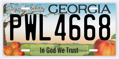 GA license plate PWL4668