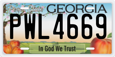 GA license plate PWL4669