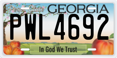 GA license plate PWL4692