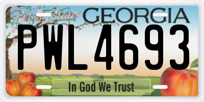 GA license plate PWL4693