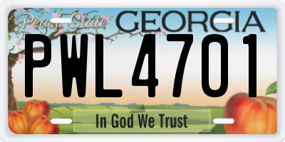 GA license plate PWL4701