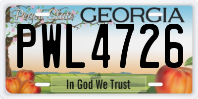 GA license plate PWL4726