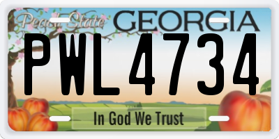 GA license plate PWL4734