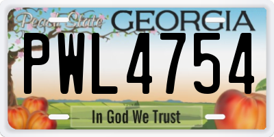 GA license plate PWL4754
