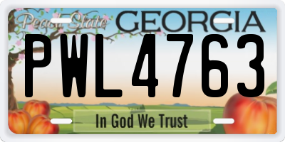 GA license plate PWL4763