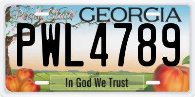 GA license plate PWL4789