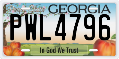 GA license plate PWL4796