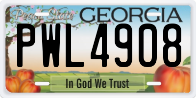 GA license plate PWL4908