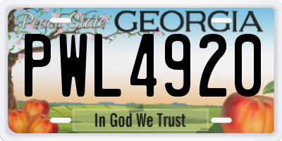 GA license plate PWL4920