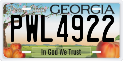 GA license plate PWL4922