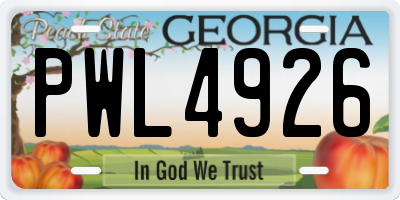 GA license plate PWL4926