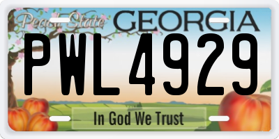 GA license plate PWL4929