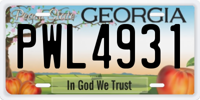 GA license plate PWL4931
