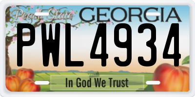 GA license plate PWL4934