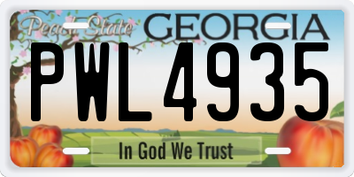 GA license plate PWL4935