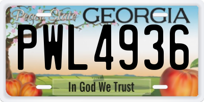 GA license plate PWL4936