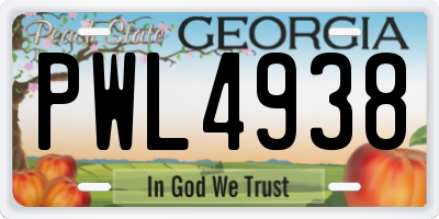 GA license plate PWL4938