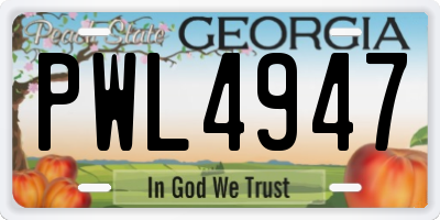 GA license plate PWL4947