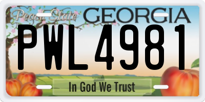 GA license plate PWL4981