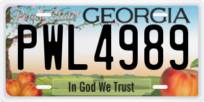 GA license plate PWL4989
