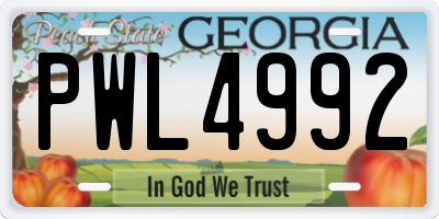 GA license plate PWL4992