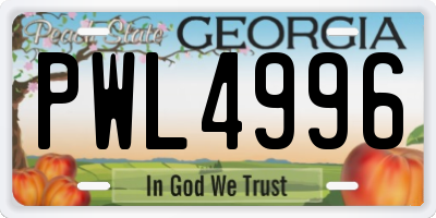 GA license plate PWL4996