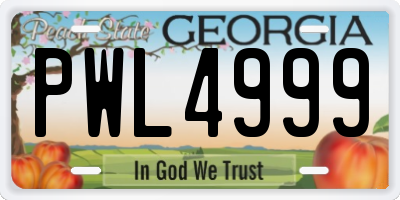 GA license plate PWL4999