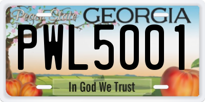GA license plate PWL5001