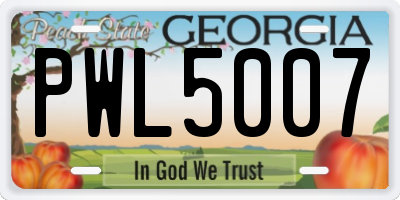 GA license plate PWL5007