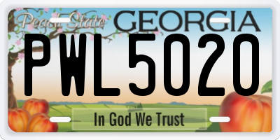GA license plate PWL5020