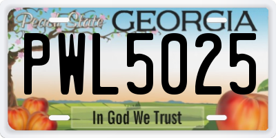GA license plate PWL5025