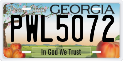 GA license plate PWL5072