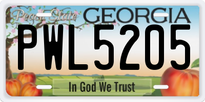 GA license plate PWL5205