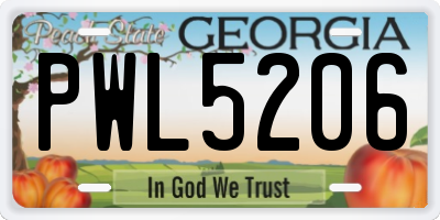 GA license plate PWL5206