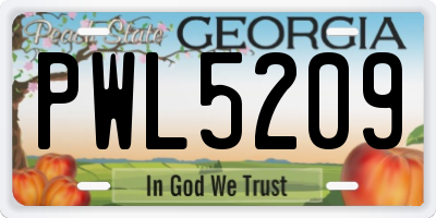 GA license plate PWL5209