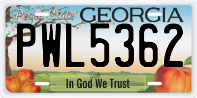 GA license plate PWL5362