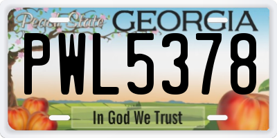 GA license plate PWL5378