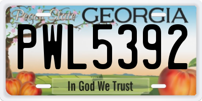 GA license plate PWL5392