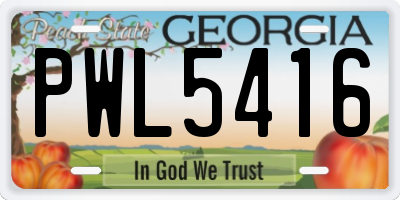 GA license plate PWL5416