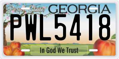 GA license plate PWL5418