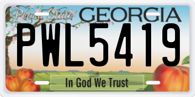 GA license plate PWL5419