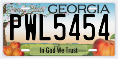 GA license plate PWL5454