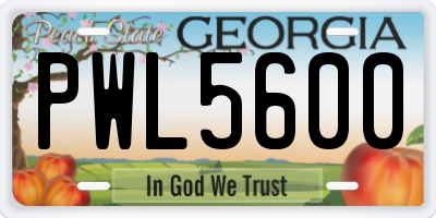 GA license plate PWL5600