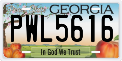 GA license plate PWL5616